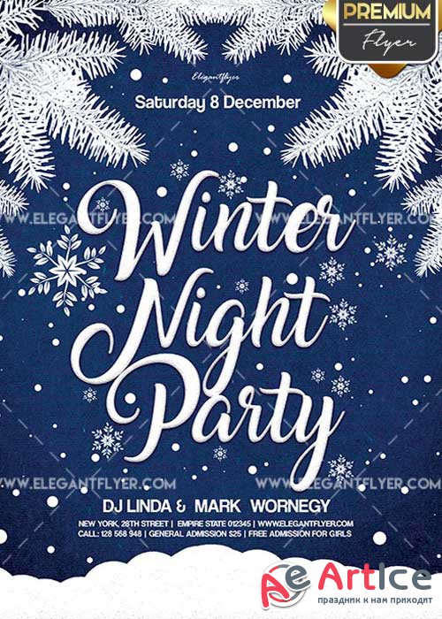 Winter Night Party Flyer PSD V7 Template + Facebook Cover