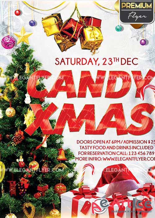 Candy Christmas Flyer PSD V5 Template + Facebook Cover
