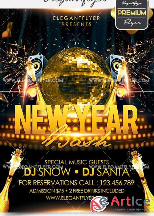 New Year Bash Flyer PSD V4 Template + Facebook Cover