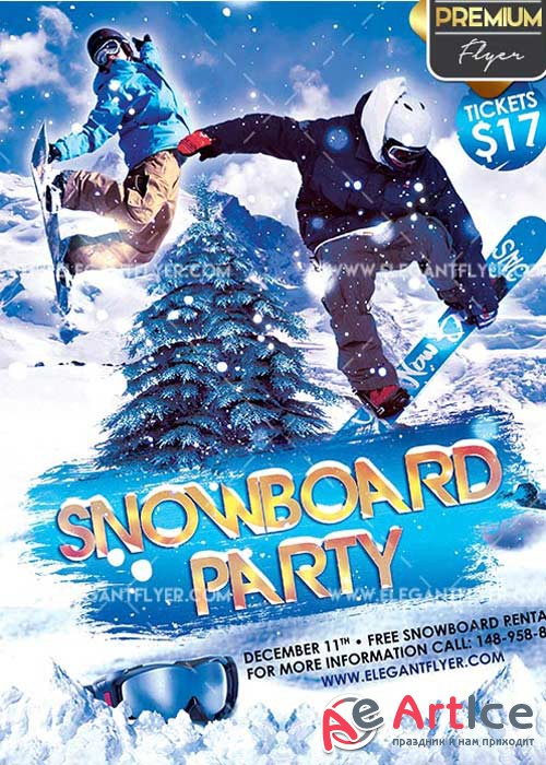 Snowboard Party V2 Flyer PSD Template + Facebook Cover
