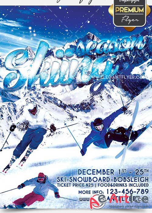 Skiing Flyer PSD V11 Template + Facebook Cover