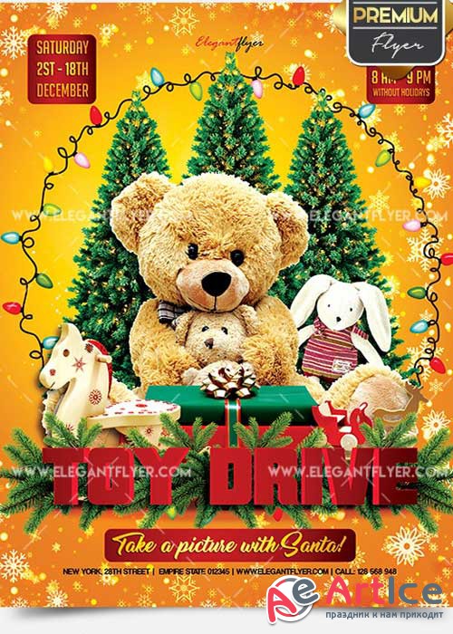 Toy Drive Christmas V2 Flyer PSD Template + Facebook Cover