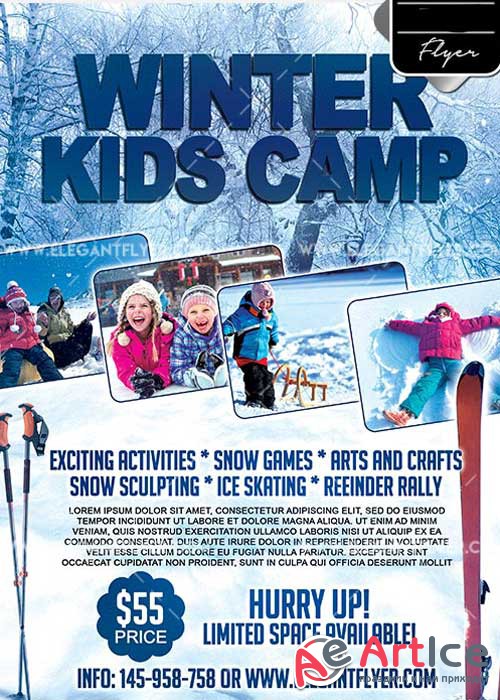 Winter Kids Camp Flyer PSD V6 Template + Facebook Cover