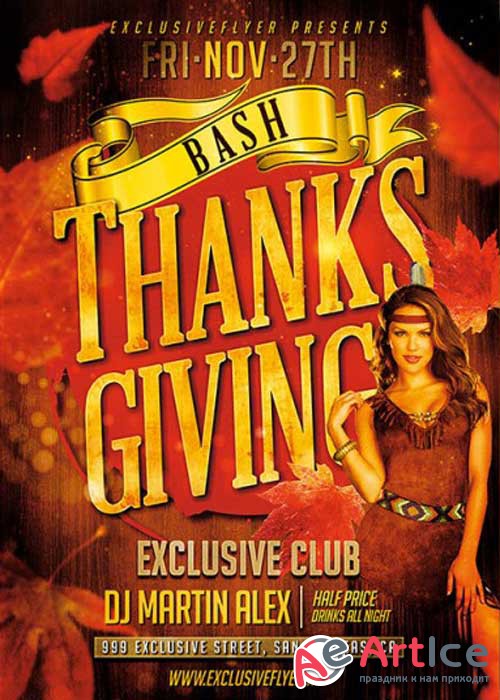 Thanksgiving Bash PSD V2 Premium Flyer Template + Facebook Cover