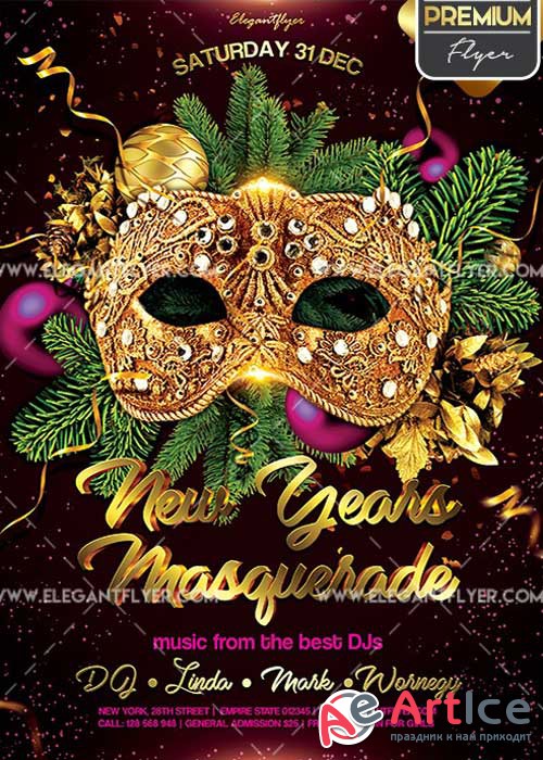 New Years Masquerade PSD V7 Flyer PSD Template + Facebook Cover