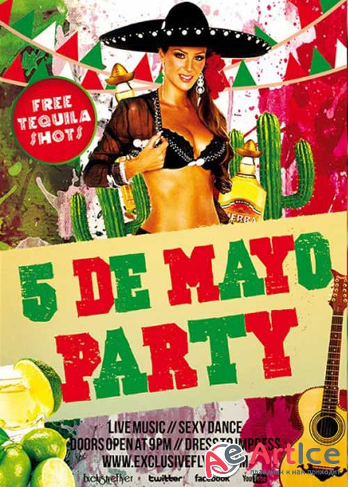 5 de Mayo Party PSD V8 Premium Flyer Template + Facebook Cover