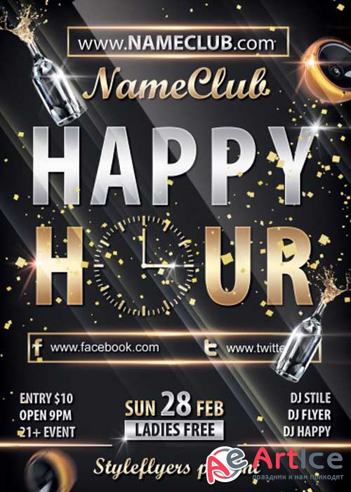 Happy Hour PSD V10 Flyer Template with Facebook Cover