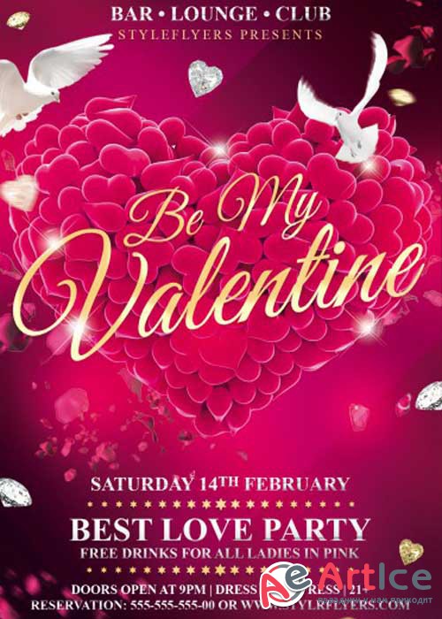 Be My Valentine Party PSD V5 Flyer Template with Facebook Cover