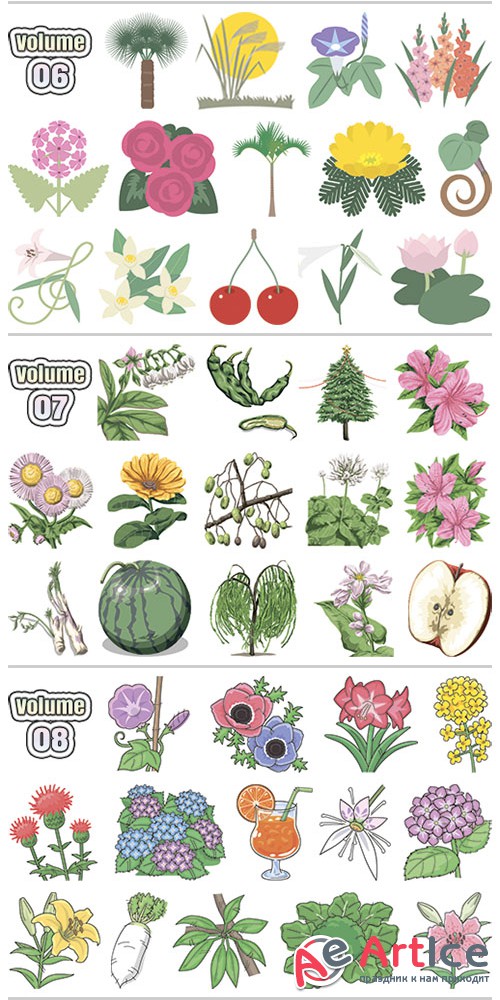 KyowaSoft CutPRO Vol.06, 07, 08 - Lovely Touch Illustration of Plants, Vegetables & Fruits