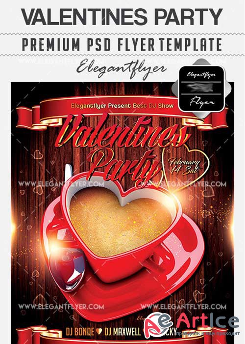 Valentines Party Flyer PSD V12 Template + Facebook Cover