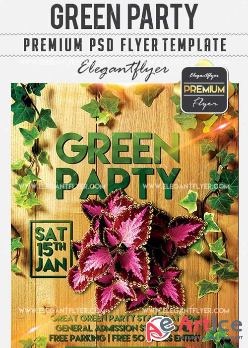 Green Party Flyer PSD V7 Template + Facebook Cover