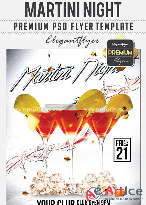 Martini Night Flyer PSD V16 Template + Facebook Cover
