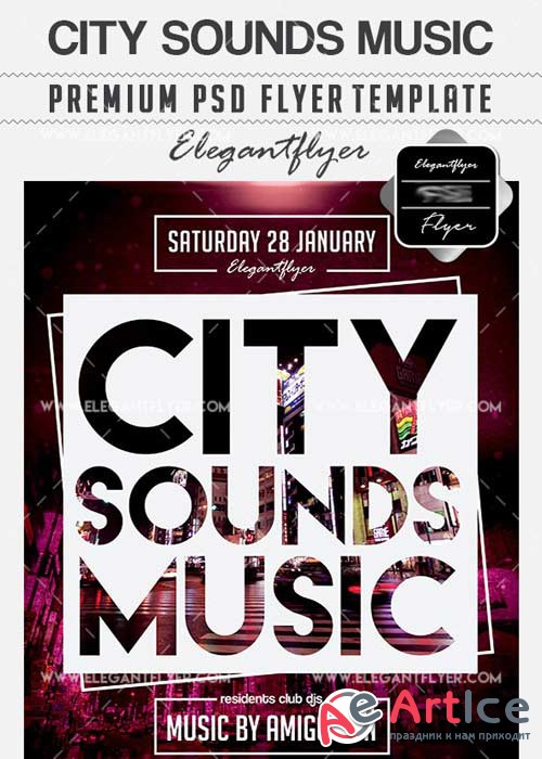 City Sounds Music Flyer PSD V6 Template + Facebook Cover