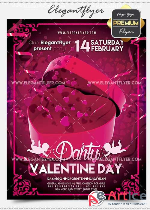 Valentines day Party Flyer PSD V03 Template + Facebook Cover