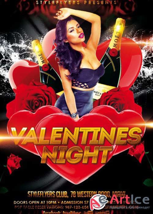Valentines Night PSD V31 Flyer Template with Facebook Cover