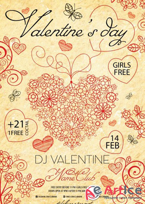 Valentines Day PSD V14 Flyer Template with Facebook Cover