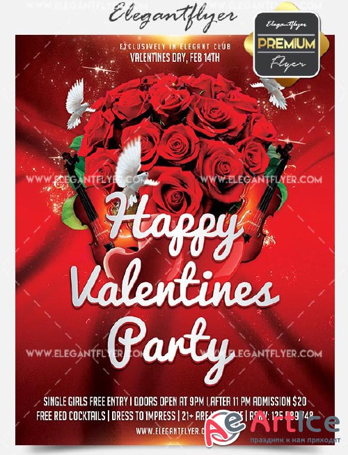 Happy Valentines Party Flyer PSD V30 Template + Facebook Cover