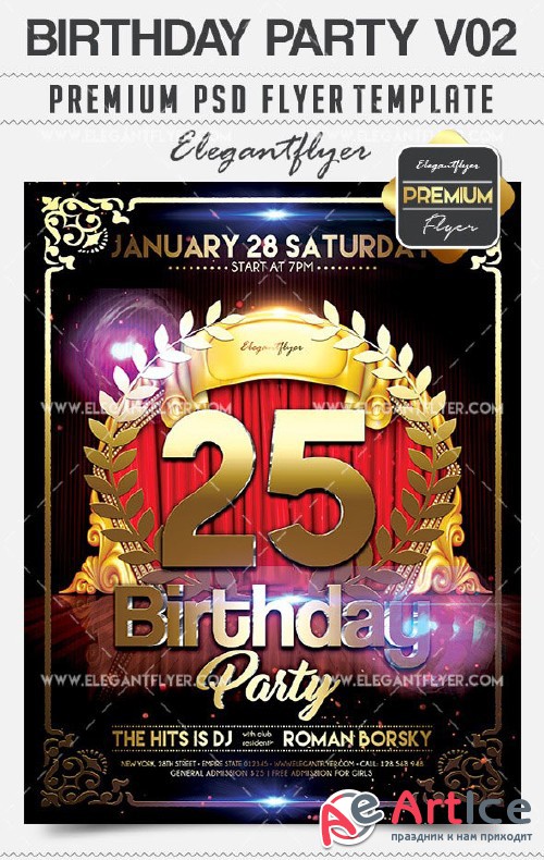Birthday Party Flyer PSD V02 Template + Facebook Cover