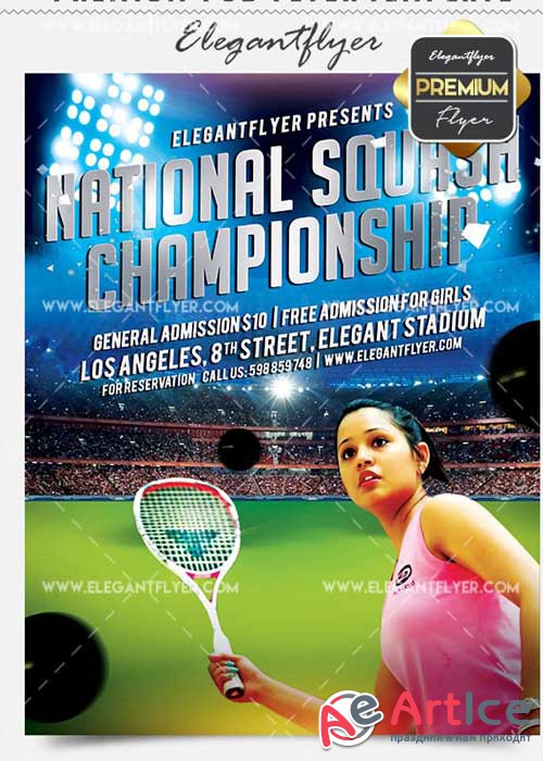 National Squash Championship Flyer PSD V2 Template + Facebook Cover