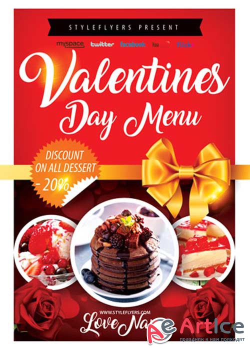 Valentines Day Menu PSD V3 Flyer Template