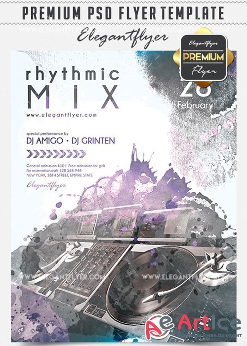 Rhythmic Mix Flyer PSD V8 Template + Facebook Cover