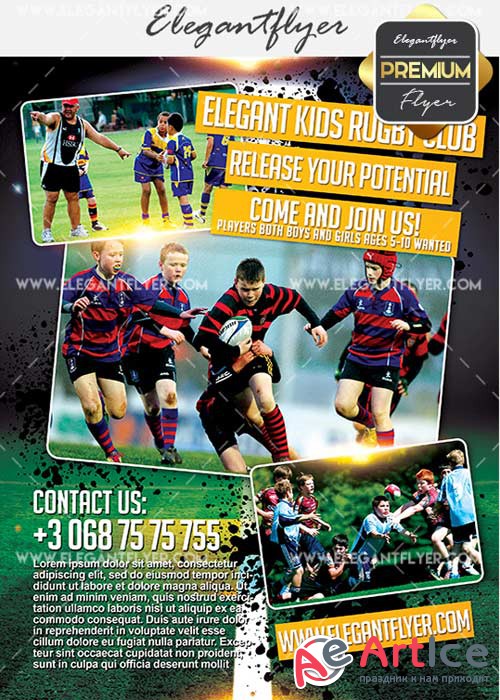Childrens Rugby Club V5 Flyer PSD Template + Facebook Cover