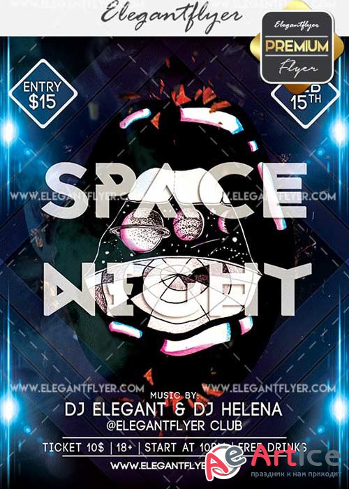 Space Night V9 Flyer PSD Template + Facebook Cover