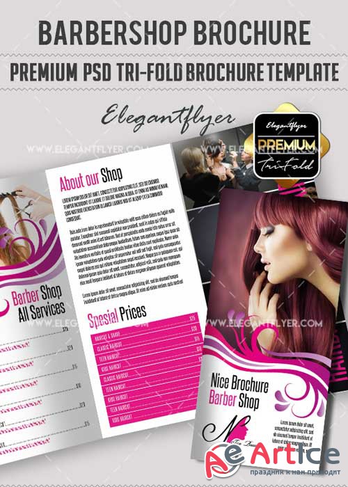 Barbershop Premium Tri-Fold PSD V15 Brochure Template