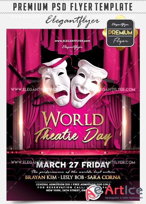 World Theatre Day V7 Flyer PSD Template + Facebook Cover