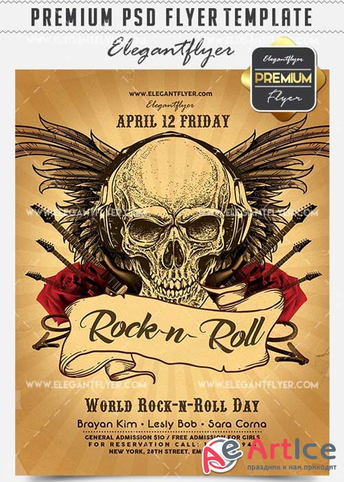 World Rock-n-Roll Day V9 Flyer PSD Template + Facebook Cover