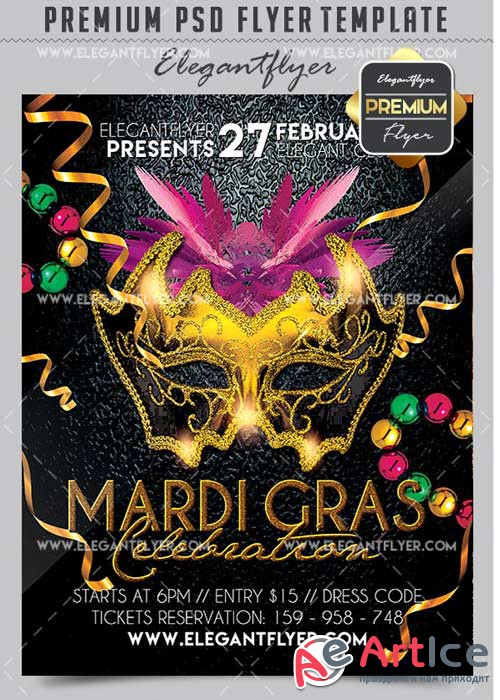 Mardi Gras V27 Flyer PSD Template + Facebook Cover
