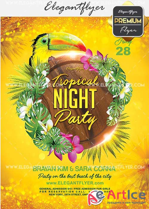 Tropical Night Party V12 Flyer PSD Template + Facebook Cover