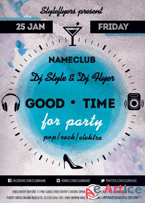Good Time for Party V5 PSD Flyer Template with Facebook Cover