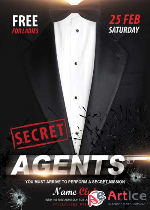 Secret Agents Party V10 PSD Flyer Template with Facebook Cover