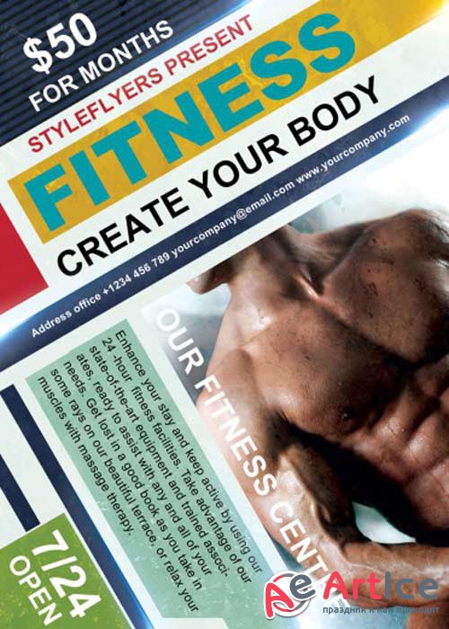 Fitness. Create Your Body V11 PSD Flyer Template with Facebook Cover