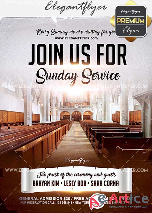 Join us for Sunday Service V1 Flyer PSD Template + Facebook Cover