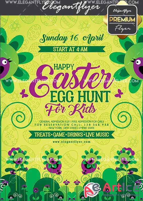 Happy Easter Egg Hunt For Kids V1 Flyer PSD Template + Facebook Cover