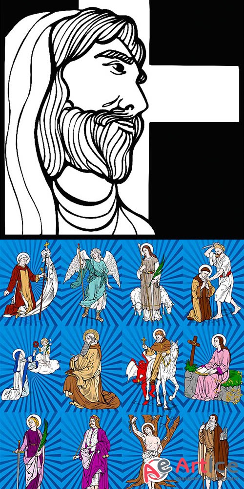 Jesus and saints - Vector illustration
