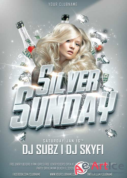 Silver Sunday Club V11 Party Flyer Template