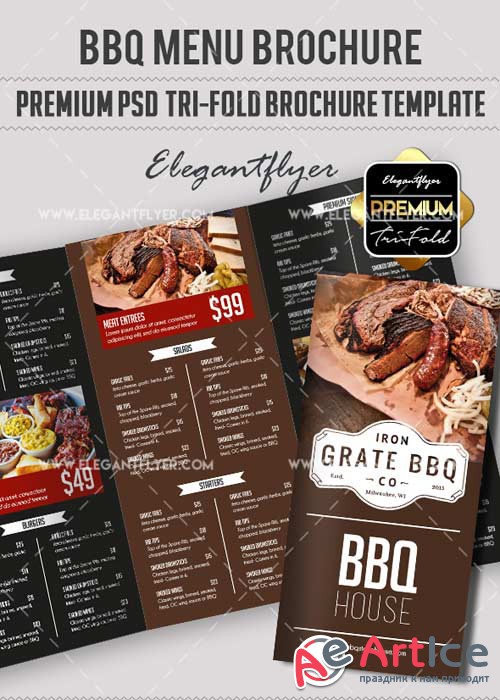 BBQ Menu V16 Premium Tri-Fold PSD Brochure Template Food Menu