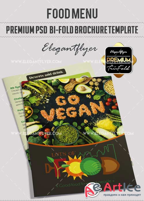 Vegan Menu V1 Premium Bi-Fold PSD Brochure Template Food Menu