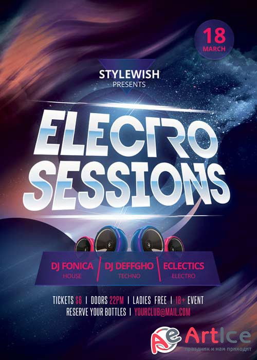 Electro Sessions V21 Flyer PSD Template