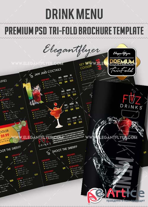 Drink Menu V5 Premium Tri-Fold PSD Brochure Template Food menu