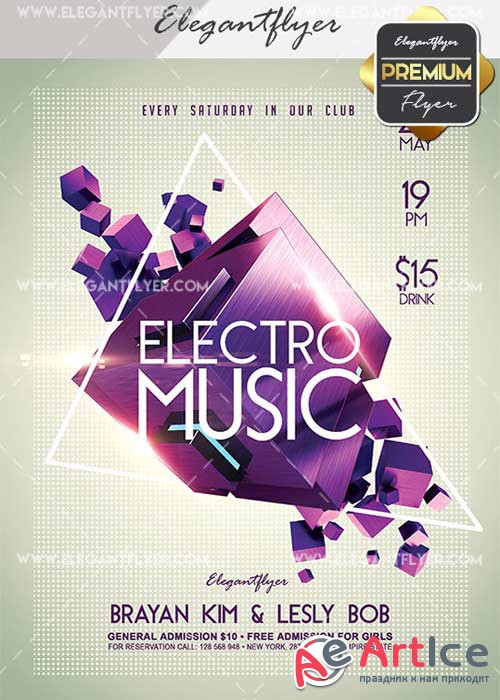 Electro Music V22 Flyer PSD Template + Facebook Cover