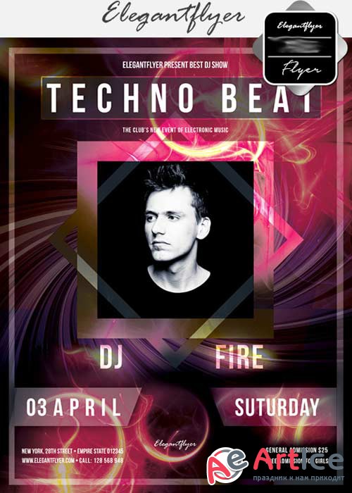 Techno Beat V17 Flyer PSD Template + Facebook Cover
