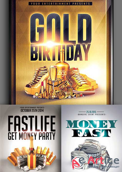 Gold Party 3in1 V2 Flyer Template