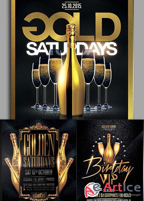 Gold Party 3in1 V3 Flyer Template