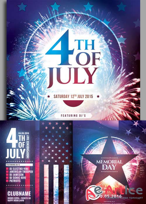 4th of July  3in1 V1 Flyer Template