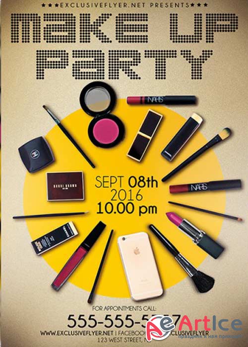 Make Up Party V14 Premium Flyer Template + Facebook Cover
