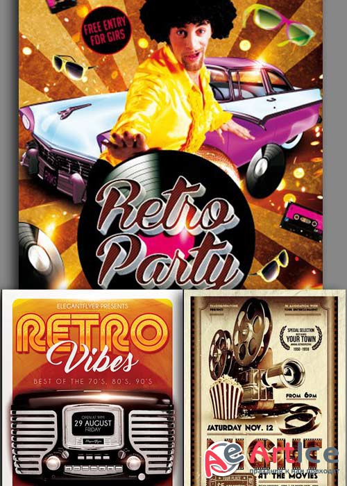 Retro Glamur Party 3in1 V2 Flyer Template